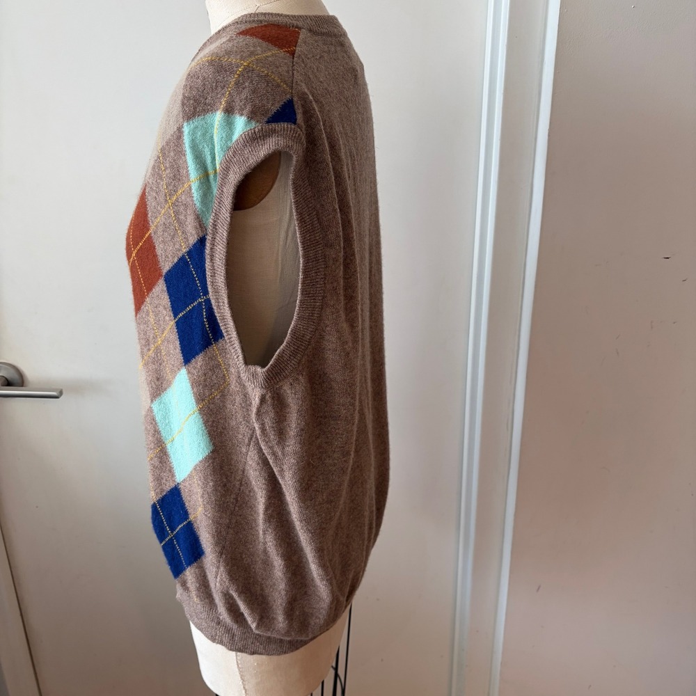 VTG BENETTON Men's Argyle Preppy Academia Wool Sweater Vest Size Large - Picture 2 of 7